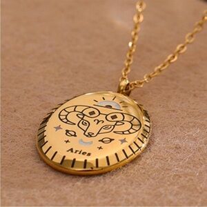 ARIES New 18k Gold Plated ARIES Sign Oval Pendant Chain Necklace Astrology